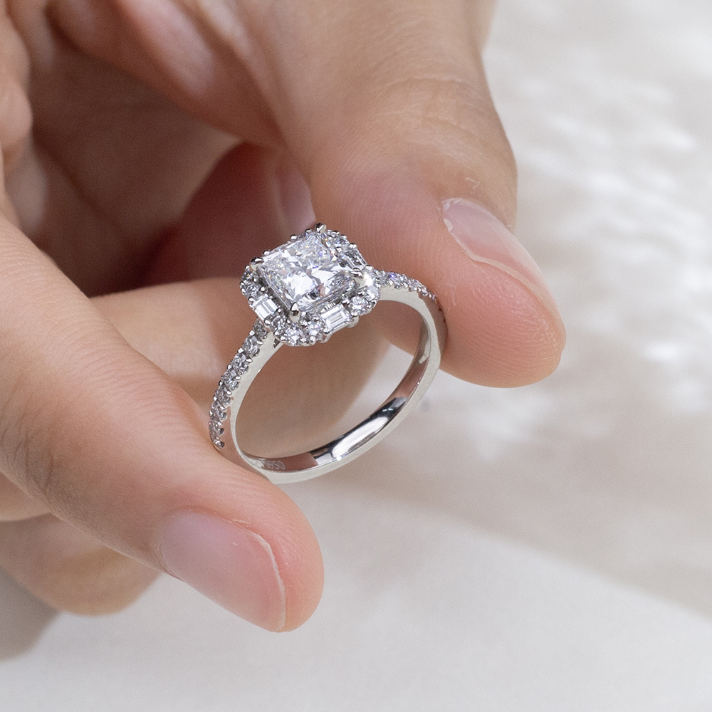 MissDiamond Princess Cut Lab Grown Diamond 1.037CT D VVS2 Platinum Halo Ring MSR-1996