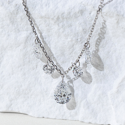 MissDiamond Pear Cut Lab Grown Diamond 1CT 9K White Gold Pendant Necklace MSN-959