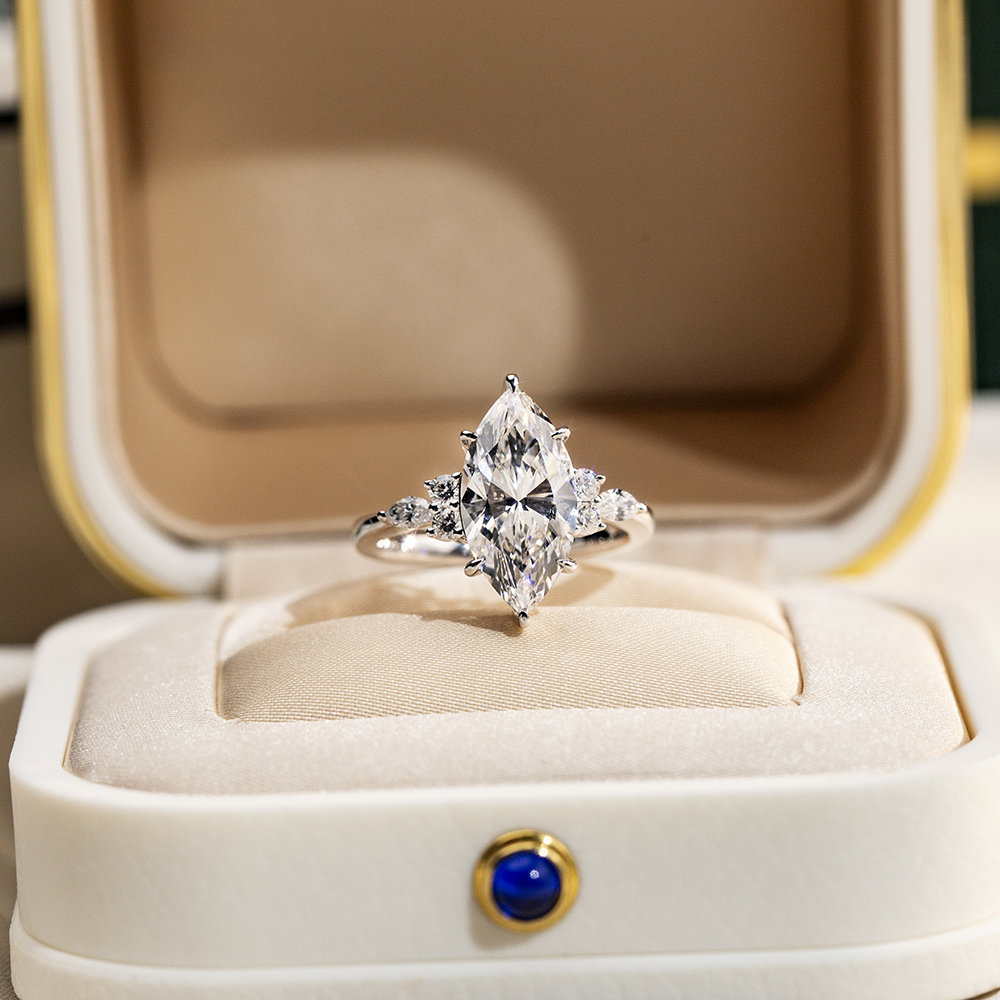 Marquise Cut Lab Grown Diamond 2.7CT Solitaire D VVS2 18K White Gold Ring MSR-1677