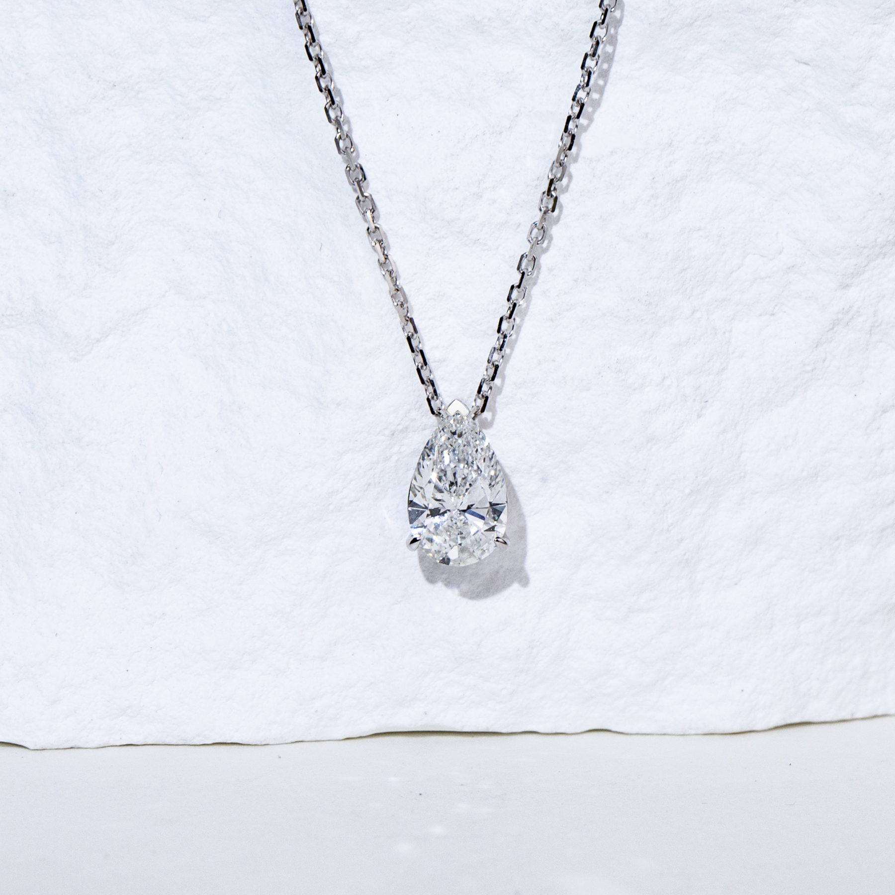 MissDiamond Pear Cut Lab Grown Diamond 0.9CT E VVS2 Platinum Pendant Necklace MSN-904