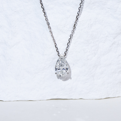MissDiamond Pear Cut Lab Grown Diamond 0.9CT E VVS2 Platinum Pendant Necklace MSN-904