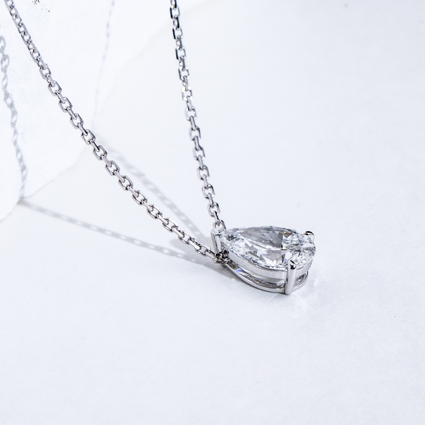 MissDiamond Pear Cut Lab Grown Diamond 0.9CT E VVS2 Platinum Pendant Necklace MSN-904