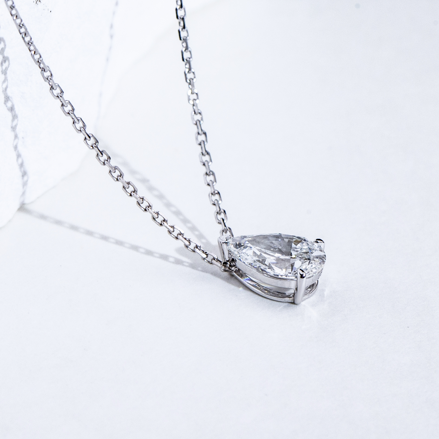 MissDiamond Pear Cut Lab Grown Diamond 0.9CT E VVS2 Platinum Pendant Necklace MSN-904