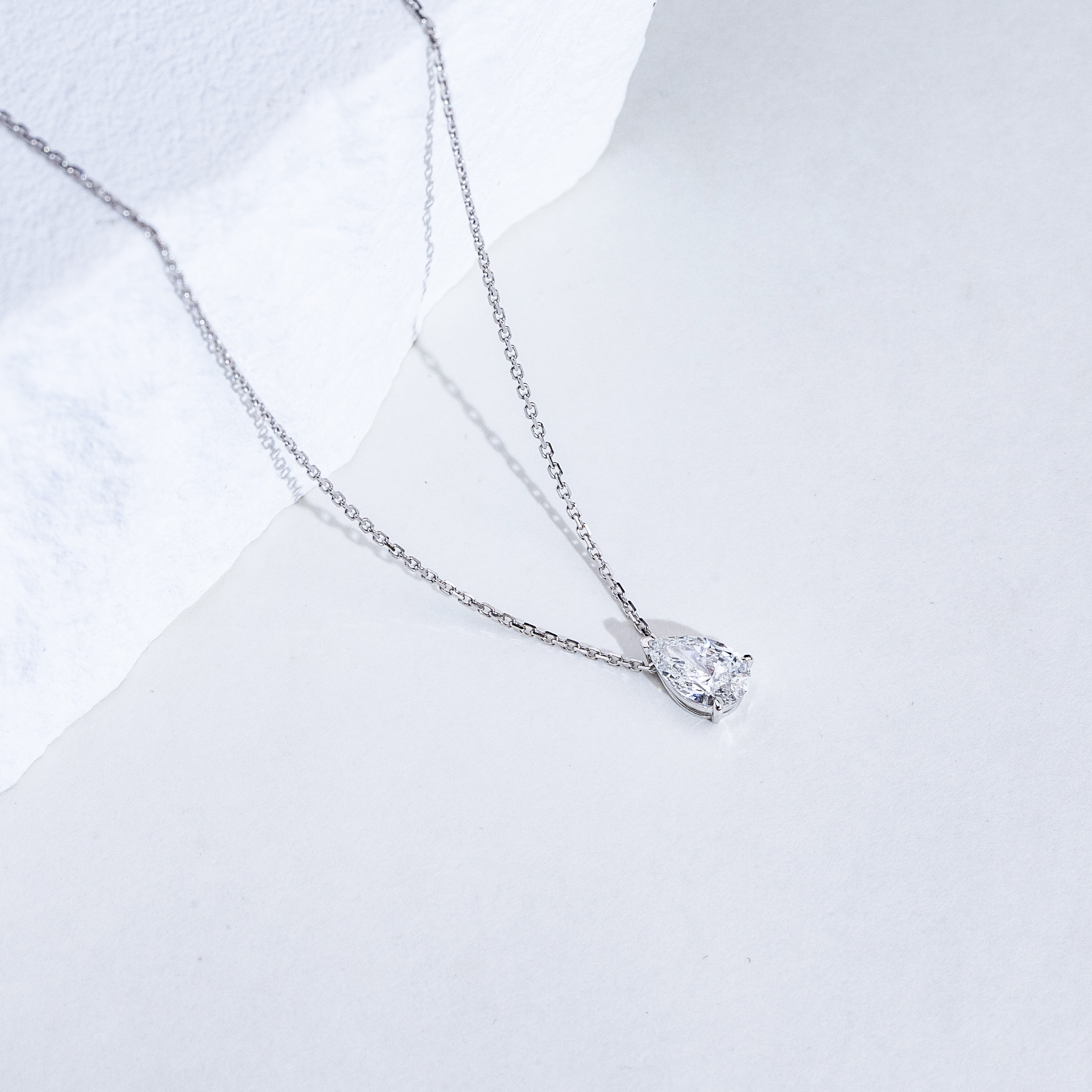 MissDiamond Pear Cut Lab Grown Diamond 0.9CT E VVS2 Platinum Pendant Necklace MSN-904