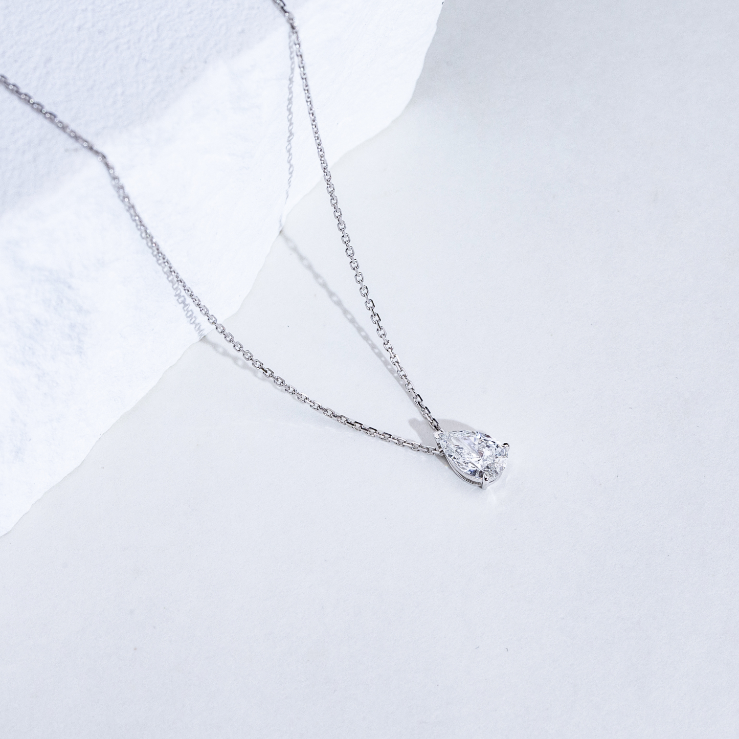 MissDiamond Pear Cut Lab Grown Diamond 0.9CT E VVS2 Platinum Pendant Necklace MSN-904