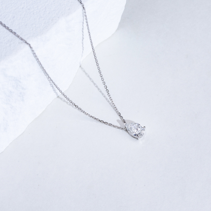 MissDiamond Pear Cut Lab Grown Diamond 0.9CT E VVS2 Platinum Pendant Necklace MSN-904
