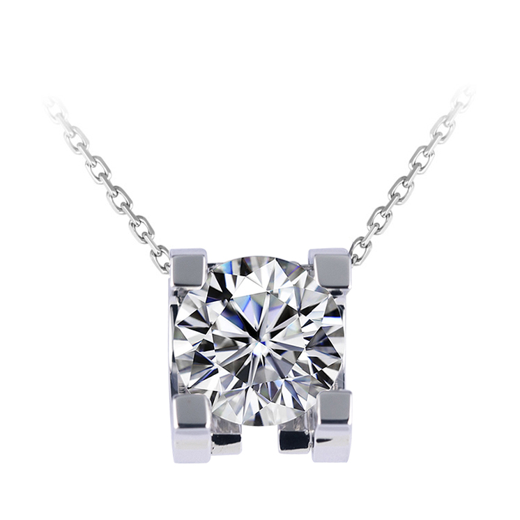 MissDiamond Round Cut Lab Grown Diamond 1.11CT Platinum Pendant Necklace MSN-273