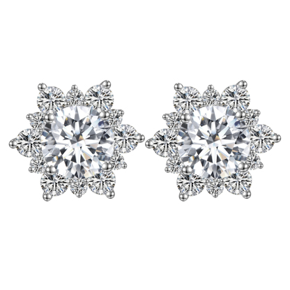 MissDiamond Round Cut Lab Grown Diamond 9K White Gold Studs Earrings MSE-322