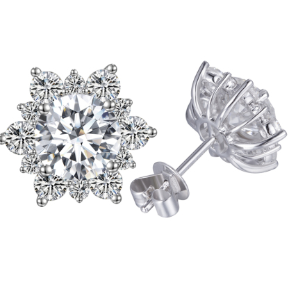 MissDiamond Round Cut Lab Grown Diamond 9K White Gold Studs Earrings MSE-322