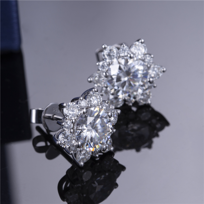 MissDiamond Round Cut Lab Grown Diamond 9K White Gold Studs Earrings MSE-322