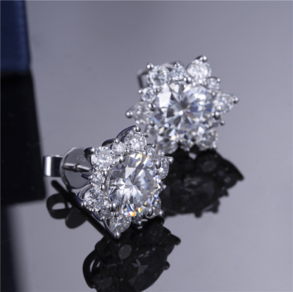 MissDiamond Round Cut Lab Grown Diamond 9K White Gold Studs Earrings MSE-322