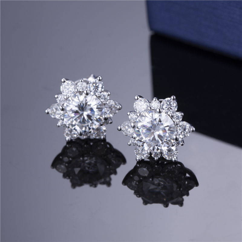 MissDiamond Round Cut Lab Grown Diamond 9K White Gold Studs Earrings MSE-322