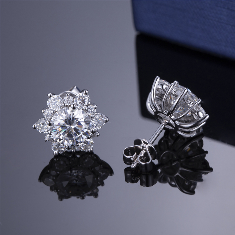 MissDiamond Round Cut Lab Grown Diamond 9K White Gold Studs Earrings MSE-322