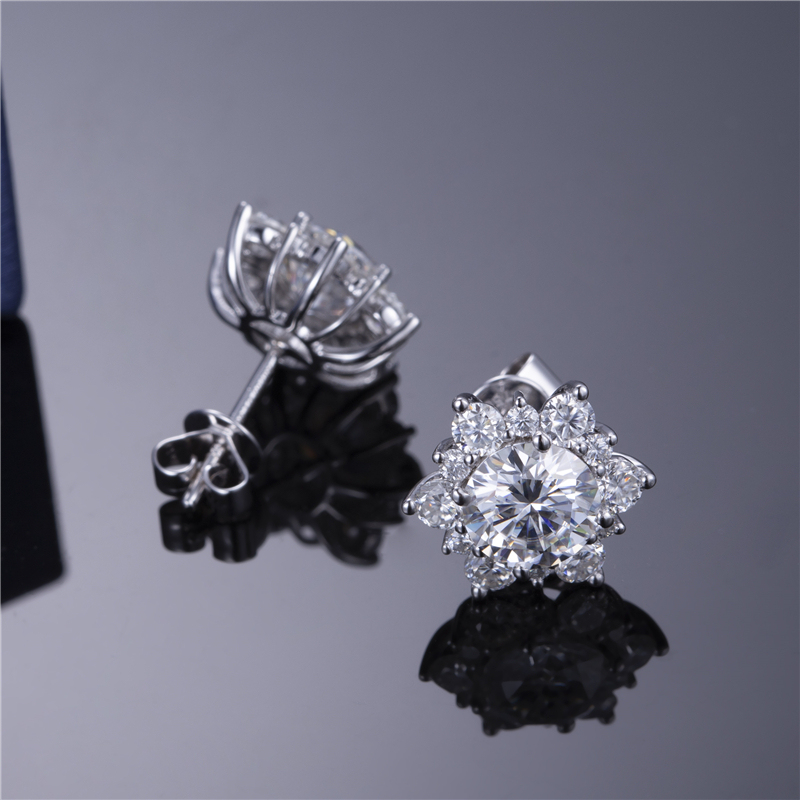 MissDiamond Round Cut Lab Grown Diamond 9K White Gold Studs Earrings MSE-322