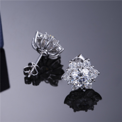 MissDiamond Round Cut Lab Grown Diamond 9K White Gold Studs Earrings MSE-322