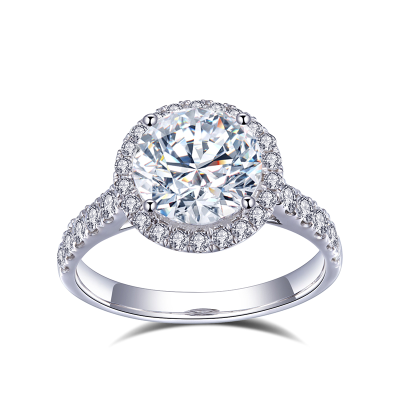 MissDiamond Round Cut Lab Grown Diamond 2.17CT F VS1 Platinum Halo Ring MSR-327