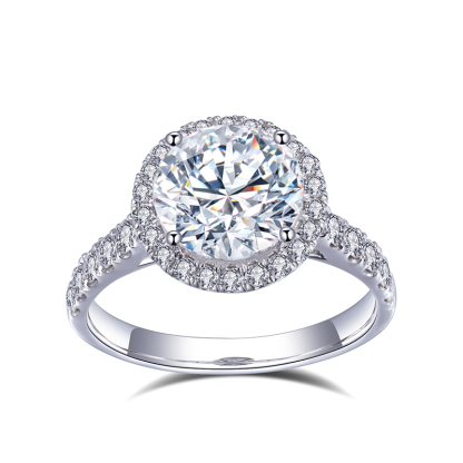 MissDiamond Round Cut Lab Grown Diamond 2.17CT F VS1 Platinum Halo Ring MSR-327