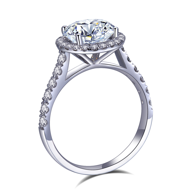 MissDiamond Round Cut Lab Grown Diamond 2.17CT F VS1 Platinum Halo Ring MSR-327