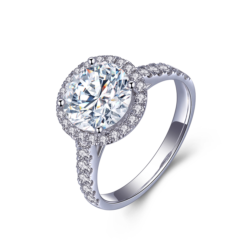 MissDiamond Round Cut Lab Grown Diamond 2.17CT F VS1 Platinum Halo Ring MSR-327