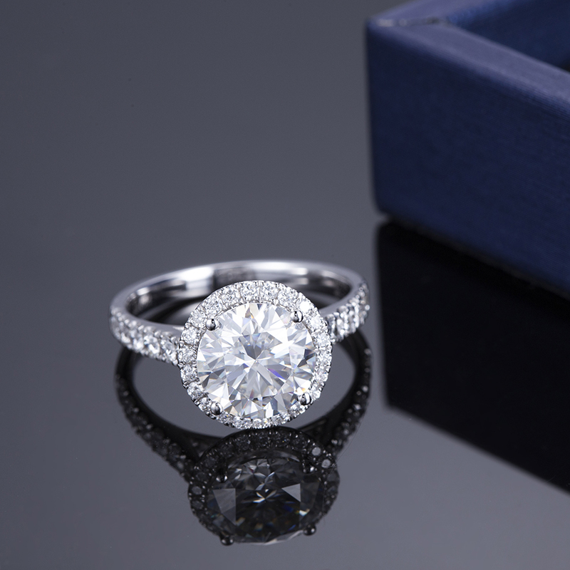 MissDiamond Round Cut Lab Grown Diamond 2.17CT F VS1 Platinum Halo Ring MSR-327