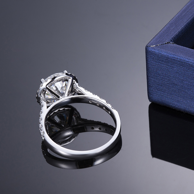 MissDiamond Round Cut Lab Grown Diamond 2.17CT F VS1 Platinum Halo Ring MSR-327