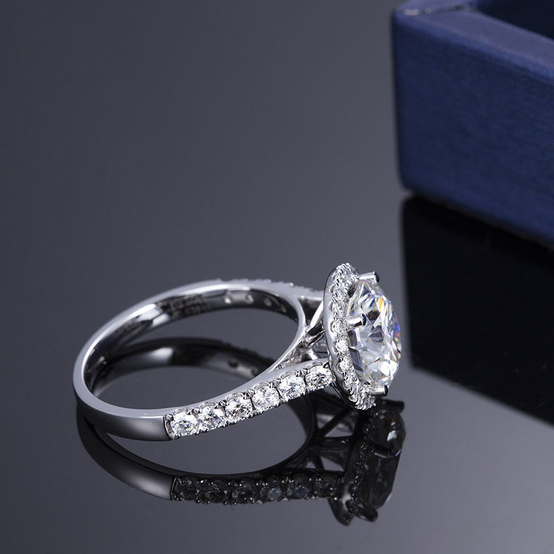 MissDiamond Round Cut Lab Grown Diamond 2.17CT F VS1 Platinum Halo Ring MSR-327