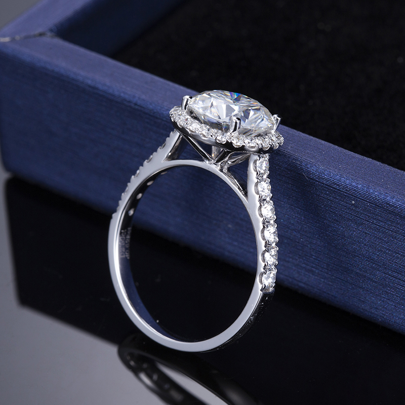 MissDiamond Round Cut Lab Grown Diamond 2.17CT F VS1 Platinum Halo Ring MSR-327