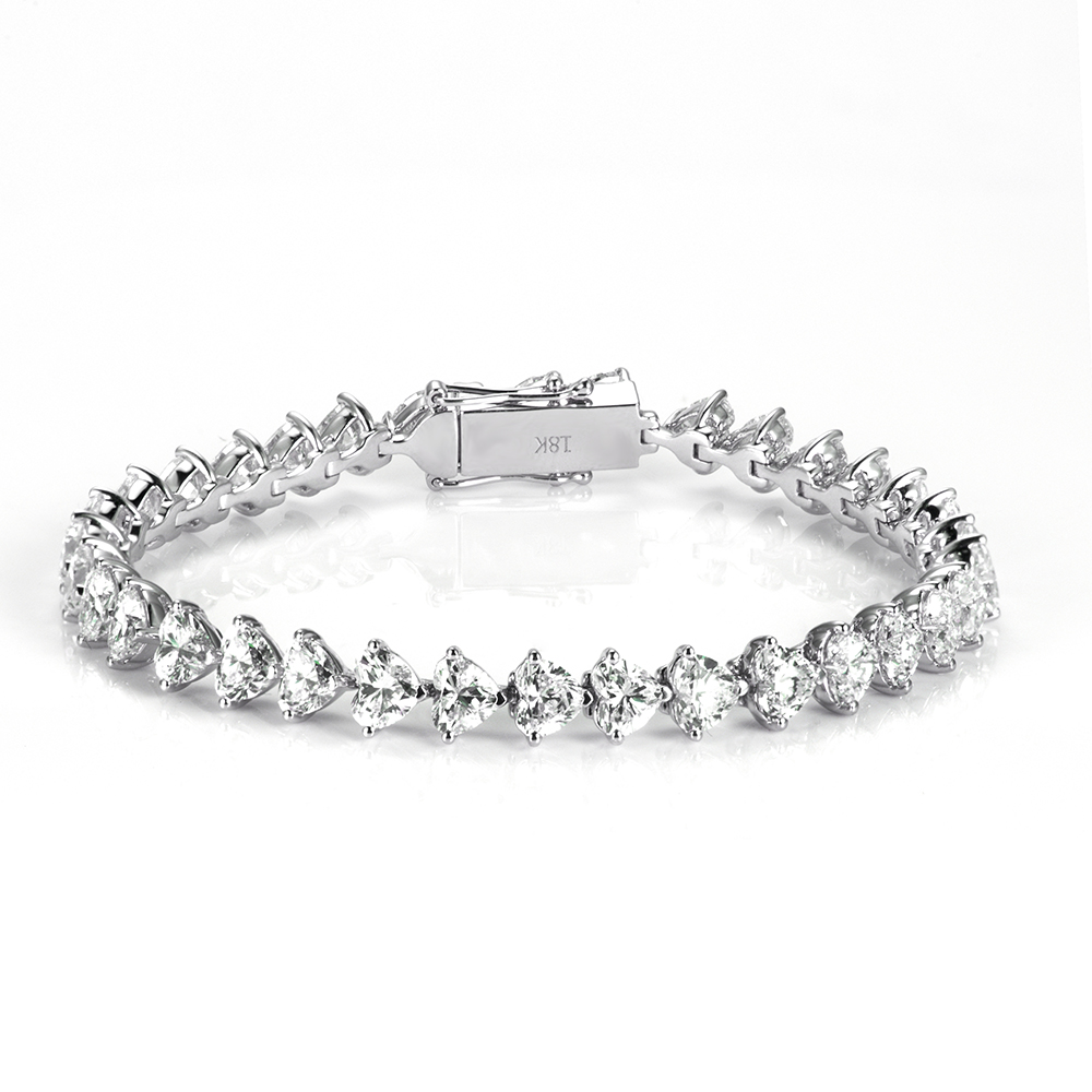 MissDiamond Heart Cut Lab Grown Diamond 18K White Gold Tennis Bracelet MSB-644