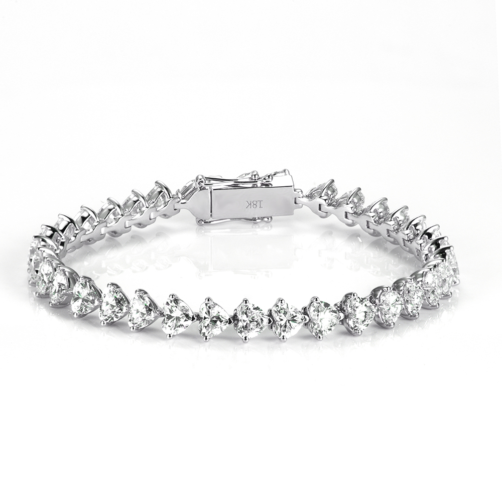 MissDiamond Heart Cut Lab Grown Diamond 18K White Gold Tennis Bracelet MSB-644