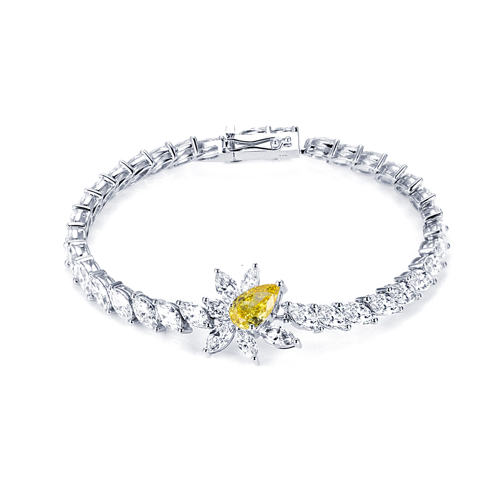 MissDiamond Pear Cut Lab Grown Diamond 1.2CT 18K White Gold Tennis Bracelet MSB-656