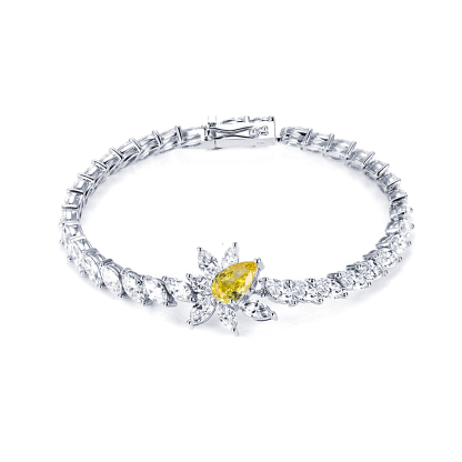 MissDiamond Pear Cut Lab Grown Diamond 1.2CT 18K White Gold Tennis Bracelet MSB-656