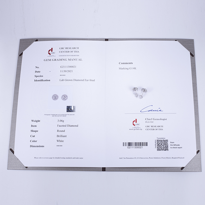 MissDiamond Round Cut Lab Grown Diamond 0.53CT E VS1 Platinum Studs Earrings MSE-532