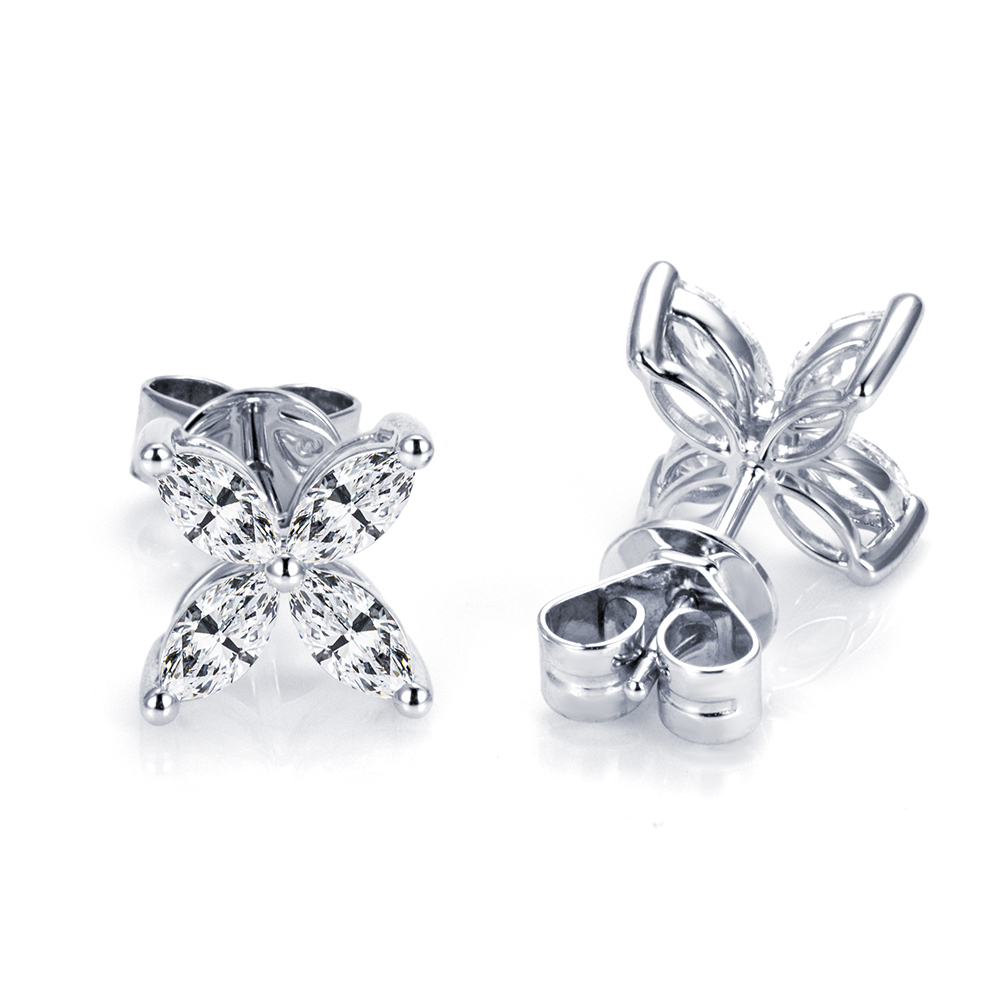 MissDiamond Marquise Cut Lab Grown Diamond 9K White Gold Studs Earrings MSE-704