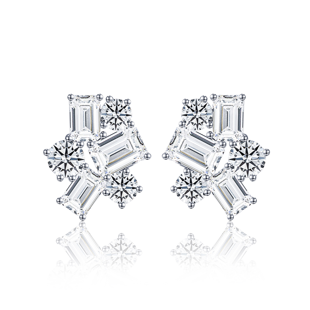 MissDiamond Emerald Cut Lab Grown Diamond E VS1 18K White Gold Studs Earrings MSE-834