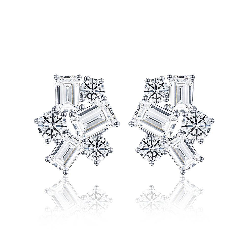 MissDiamond Emerald Cut Lab Grown Diamond E VS1 18K White Gold Studs Earrings MSE-834