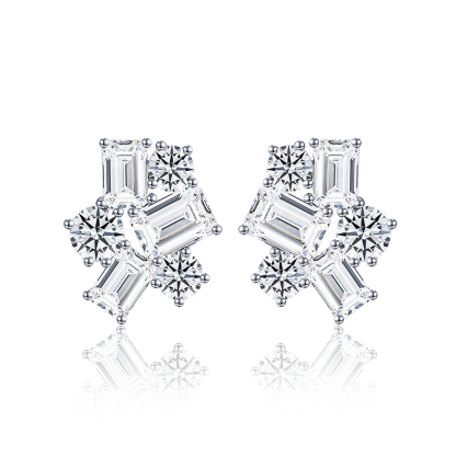 MissDiamond Emerald Cut Lab Grown Diamond E VS1 18K White Gold Studs Earrings MSE-834