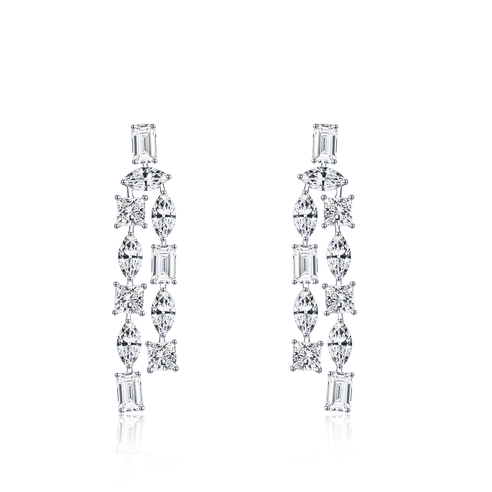 MissDiamond Lab Grown Diamond 18K White Gold Dangle Earrings MSE-844