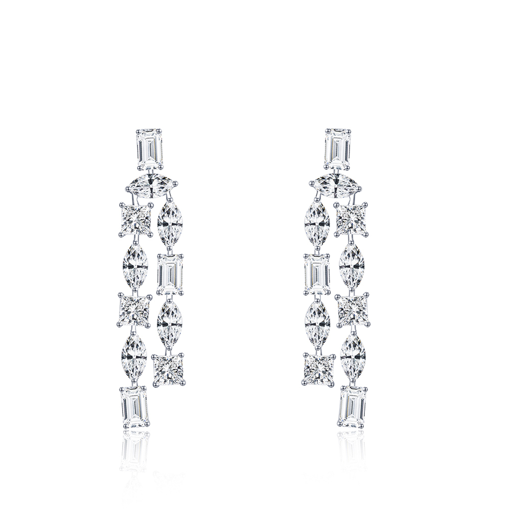 MissDiamond Lab Grown Diamond 18K White Gold Dangle Earrings MSE-844