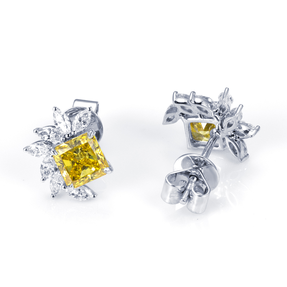 MissDiamond Radiant Cut Lab Grown Diamond 0.69CT FY VS2 Platinum Studs Earrings MSE-864