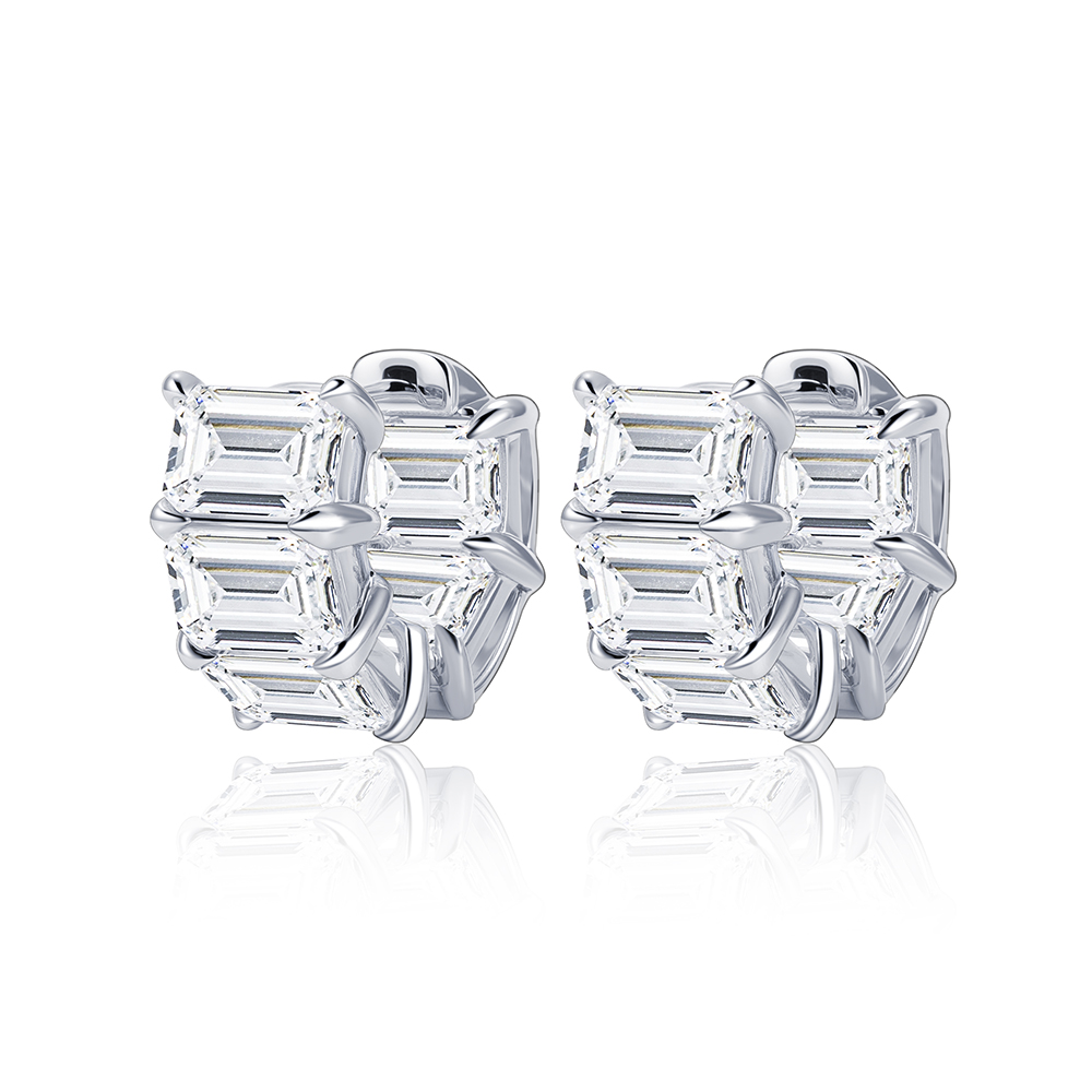 MissDiamond Emerald Cut Lab Grown Diamond 9K White Gold Hoop Earrings MSE-868