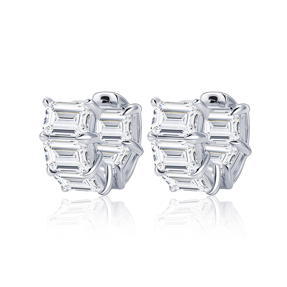 MissDiamond Emerald Cut Lab Grown Diamond 9K White Gold Hoop Earrings MSE-868