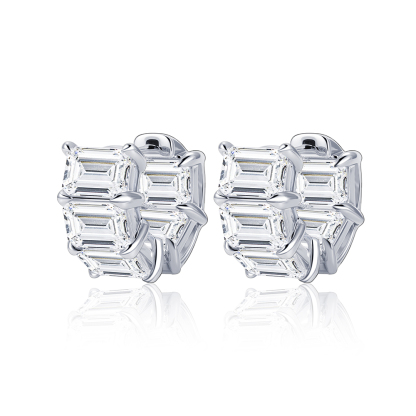 MissDiamond Emerald Cut Lab Grown Diamond 9K White Gold Hoop Earrings MSE-868