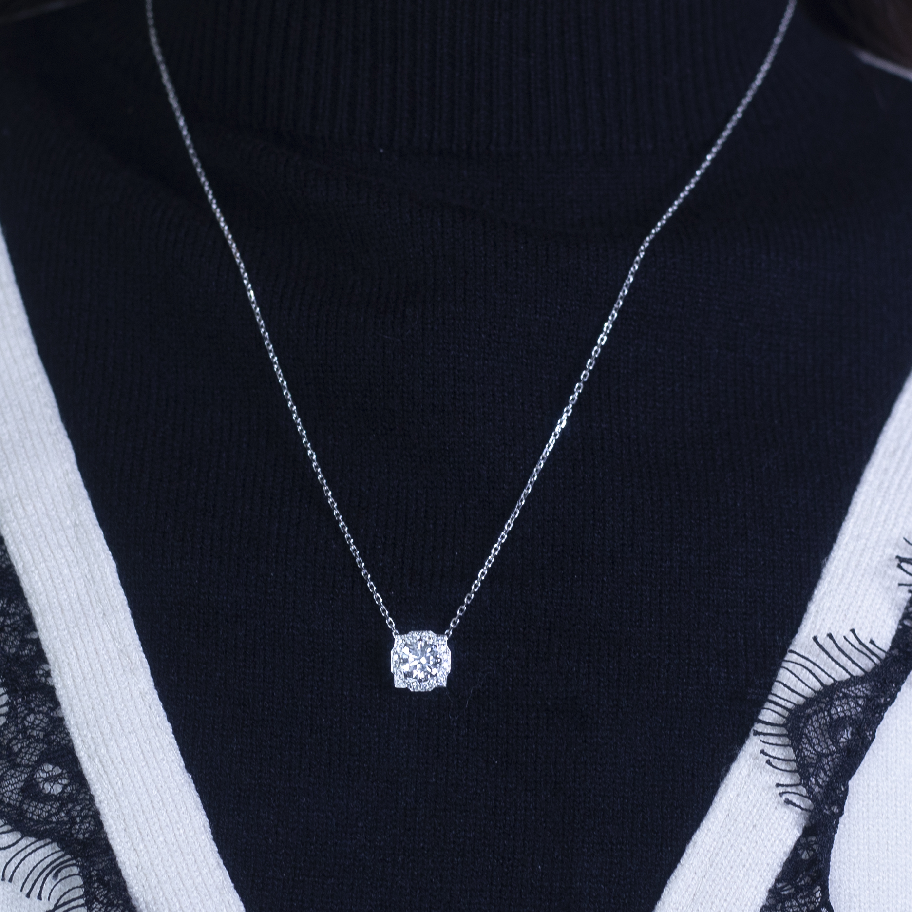 MissDiamond Round Cut Lab Grown Diamond 1.5CT F VS1 Platinum Pendant Necklace MSN-557