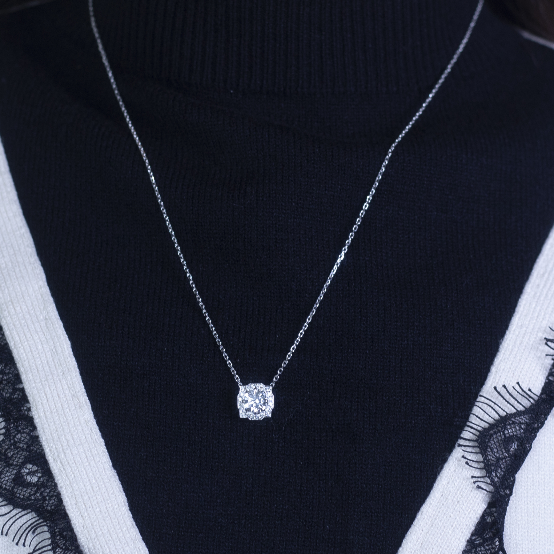 MissDiamond Round Cut Lab Grown Diamond 1.5CT F VS1 Platinum Pendant Necklace MSN-557