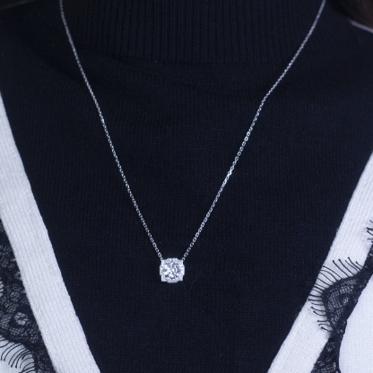 MissDiamond Round Cut Lab Grown Diamond 1.5CT F VS1 Platinum Pendant Necklace MSN-557