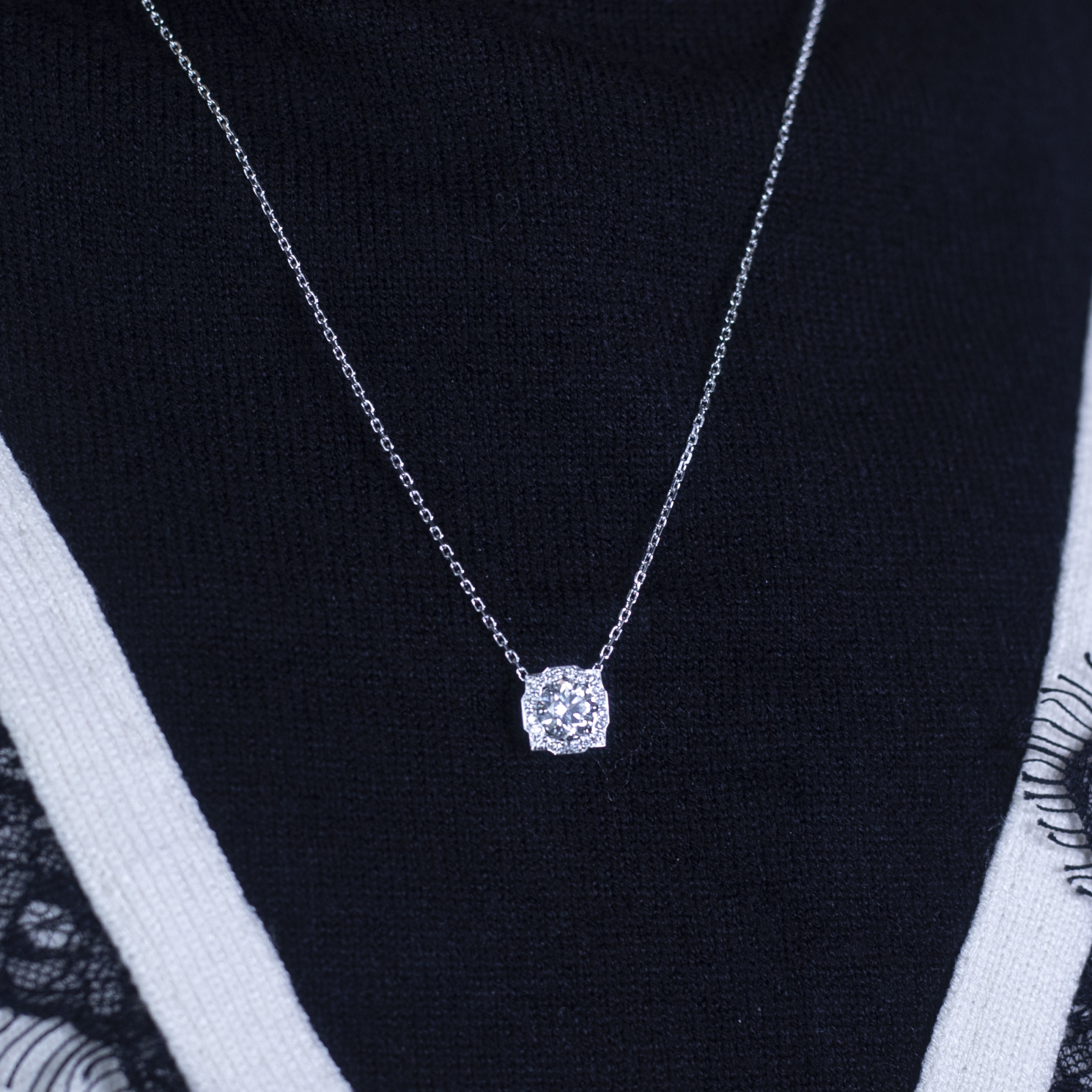 MissDiamond Round Cut Lab Grown Diamond 1.5CT F VS1 Platinum Pendant Necklace MSN-557