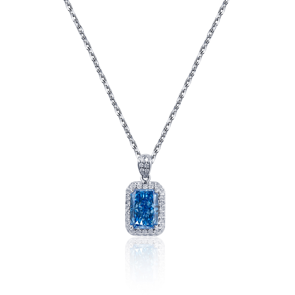 MissDiamond Radiant Cut Lab Grown Diamond 1.025CT B VS Blue Platinum Pendant Necklace MSN-950