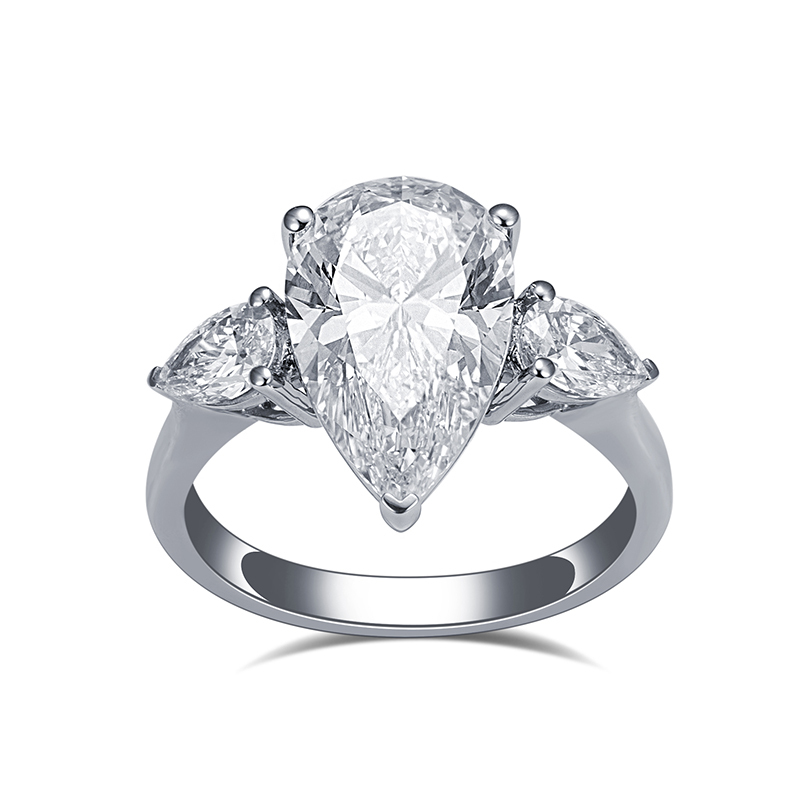 MissDiamond Round Pear Cut Lab Grown Diamond 3.01CT E VS1 18K White Gold Three Stone Ring MSR-1155