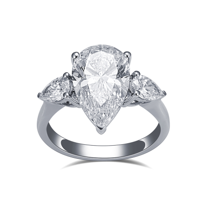 MissDiamond Round Pear Cut Lab Grown Diamond 3.01CT E VS1 18K White Gold Three Stone Ring MSR-1155