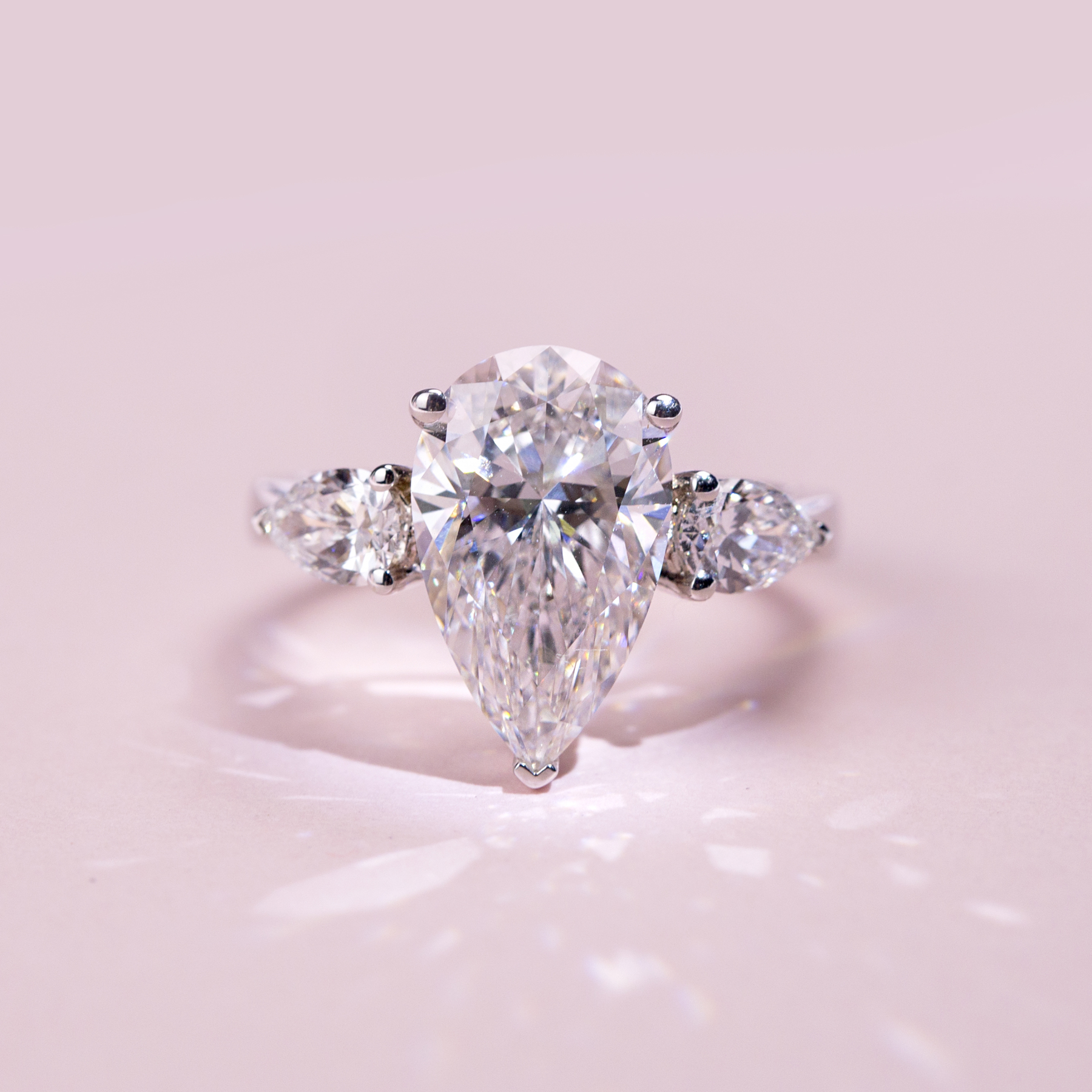 MissDiamond Pear Cut Lab Grown Diamond 5CT Solitaire E VS1 18K White Gold Ring MSR-1155